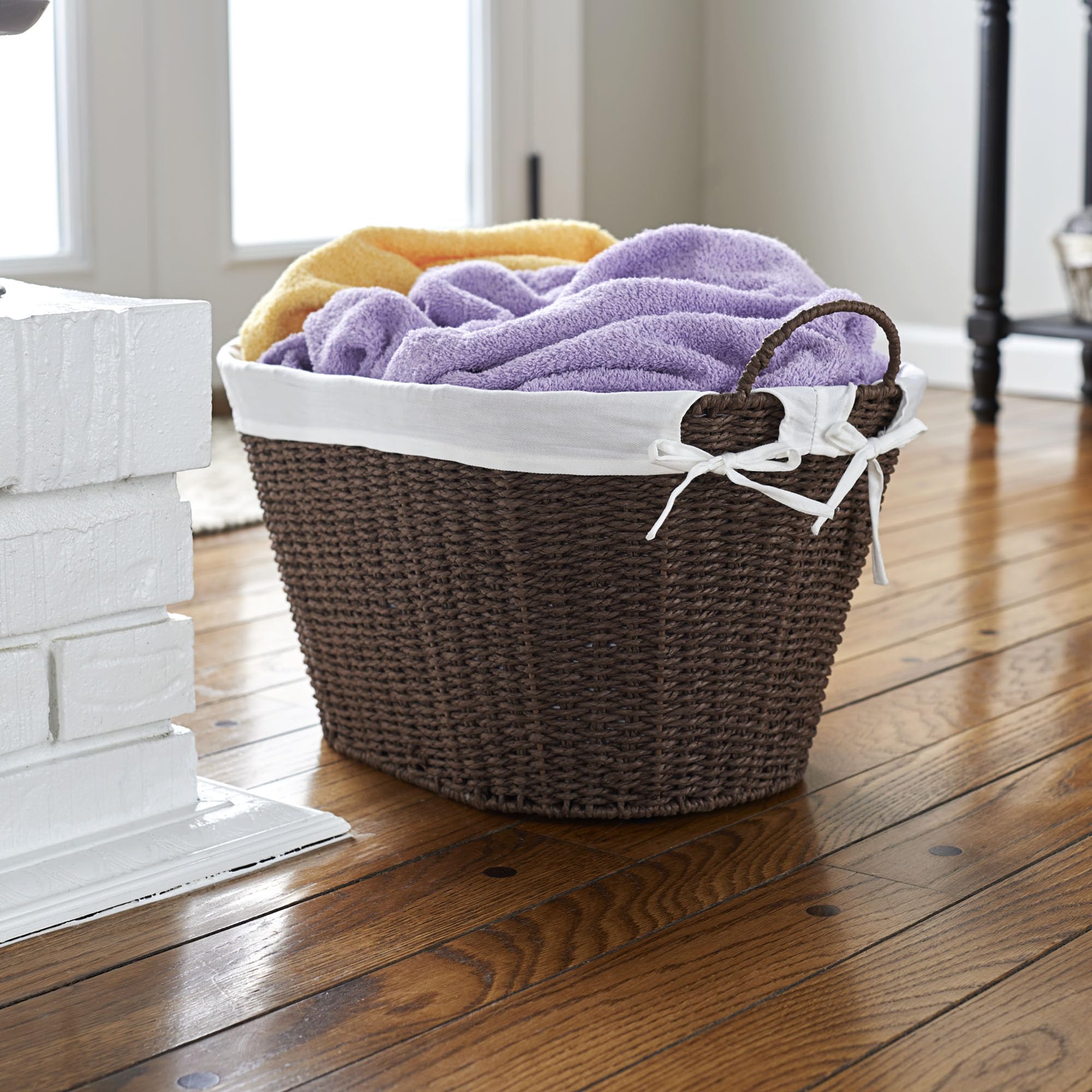 Household Essentials Brown Paper Rope Woven Oval Laundry Basket - Stylish Storage Solution for Home and Laundry Room
